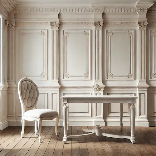 Elegant dining room with wainscoting on the lower half of the walls