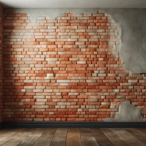 Room with an exposed brick wall