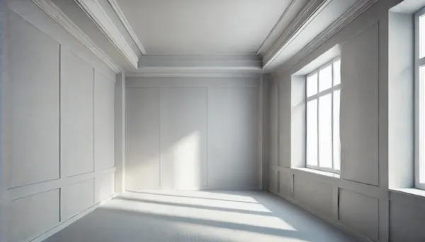 A clean and polished room interior with freshly installed drywall, showing smooth walls and ceiling, ready for painting with a bright and tidy appearance.